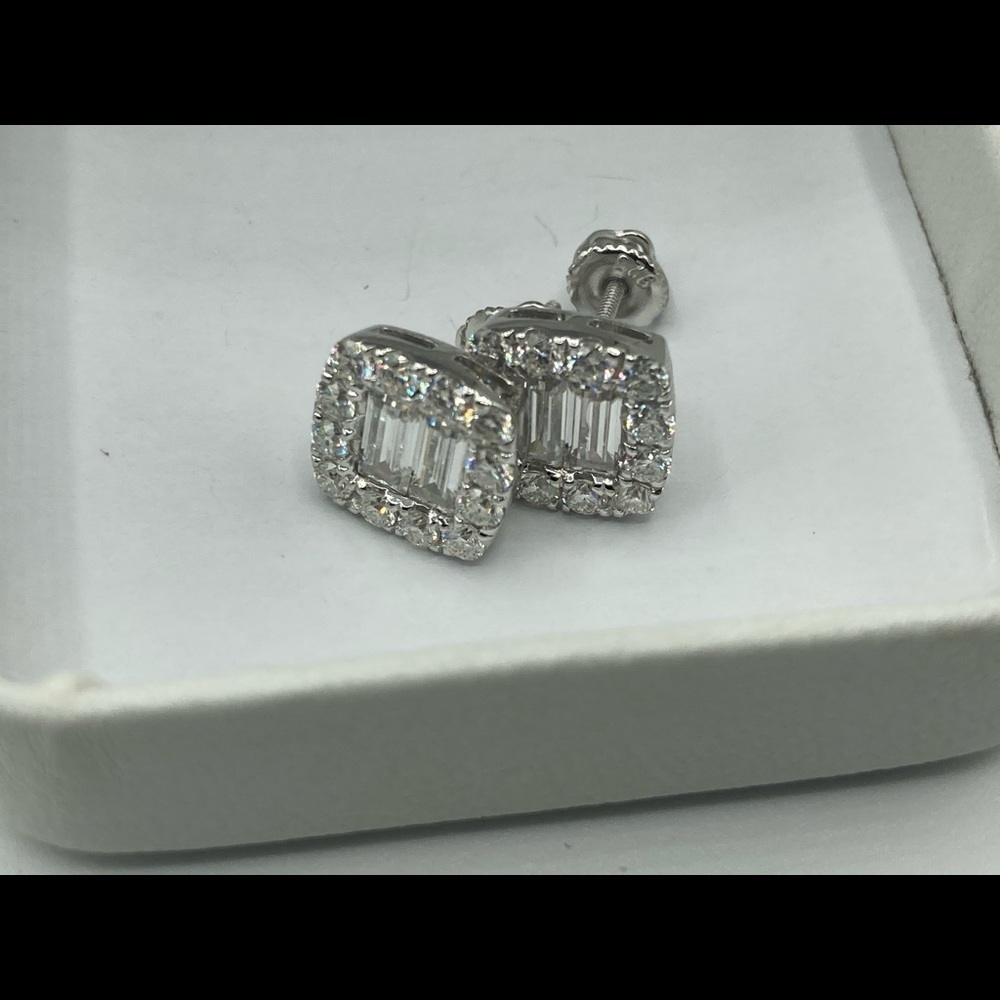 Silver Moissanite Earrings Micro Pave Emerald Cut 9.7 mm 11 ct - Picture 4 of 7